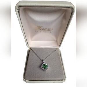 Emerald and Diamond Sterling Silver Necklace